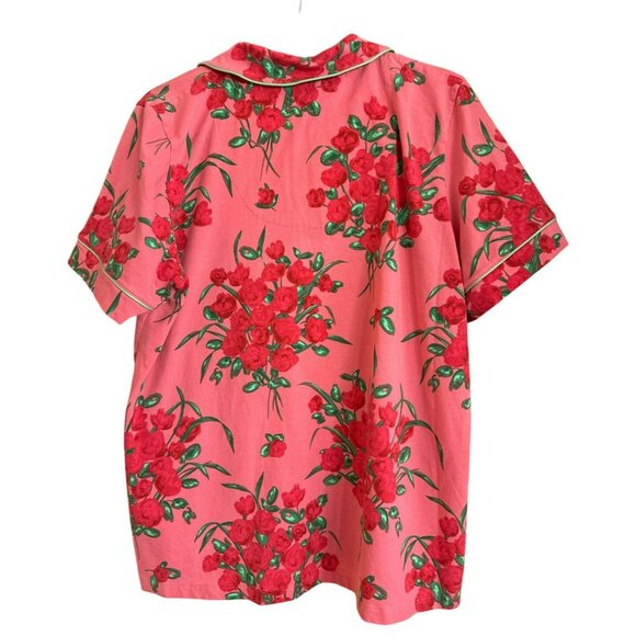 Bedhead Short-Sleeve Pajama Top Large Organic Cotton Stretch Floral Roses Pink - Picture 2 of 4